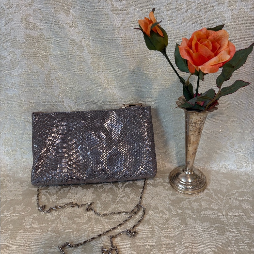 Caroline Hill Metallic Faux Snakeskin Evening Shoulder Bag or Clutch